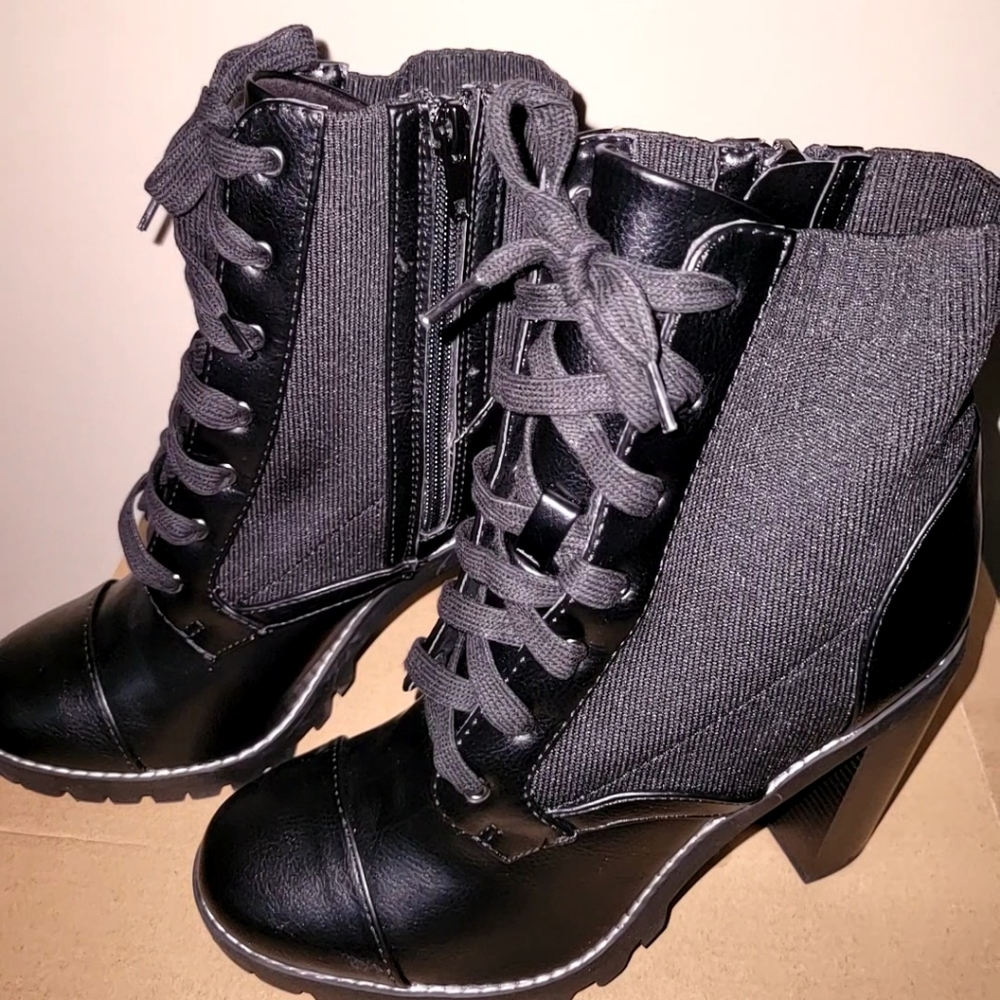 BCBG lace-up block heel booties